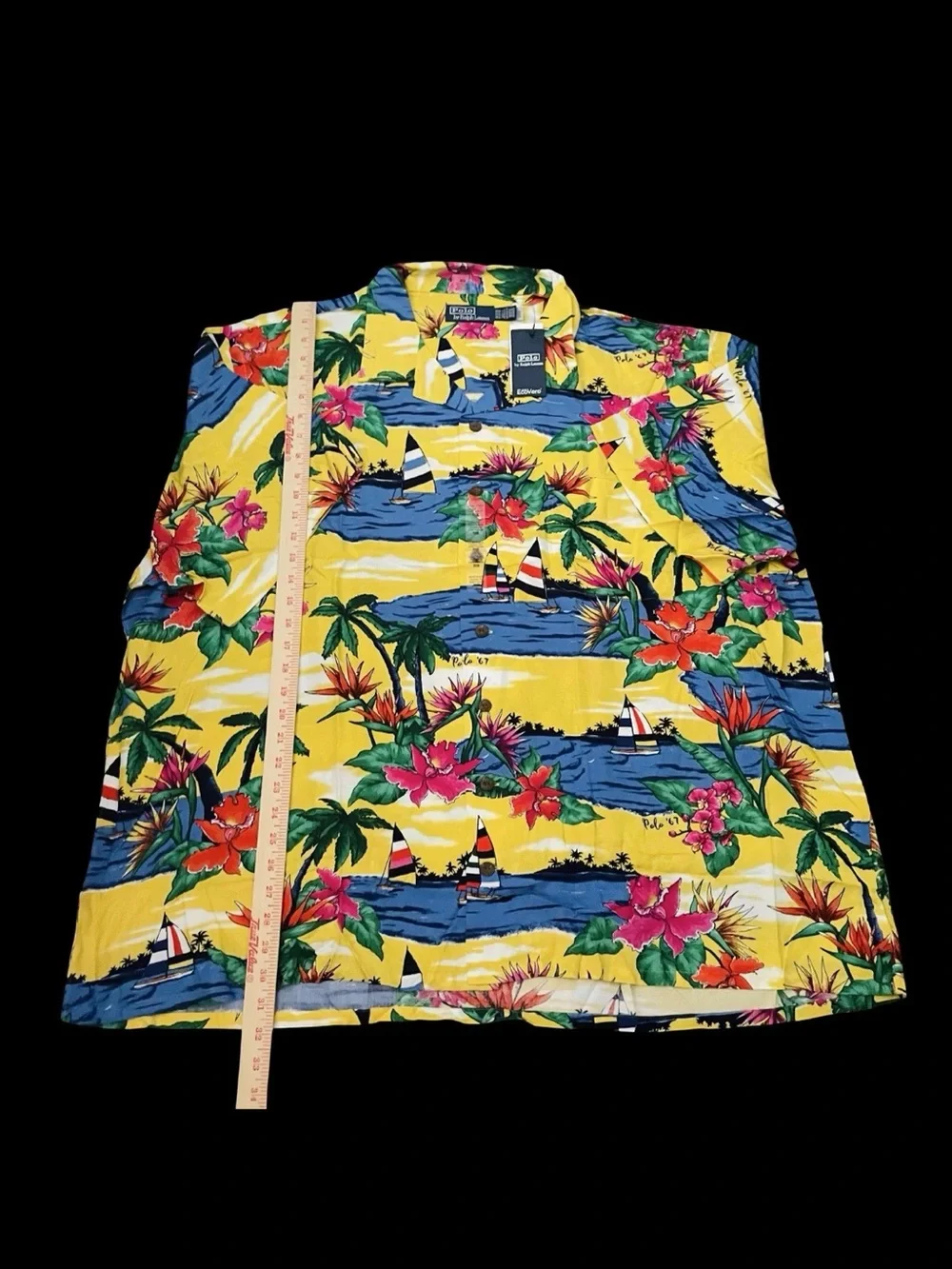 Polo Ralph Lauren Hawaiian Camp Shirt Yellow Tropical Sailboat Size 3XB $168